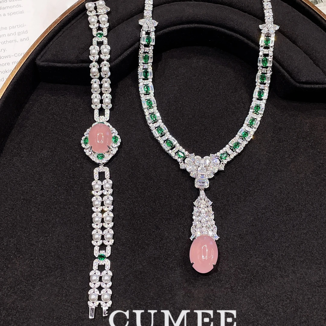 Cumee 吊坠925银 新品 复古新中式精致款粉色玉质项链手链