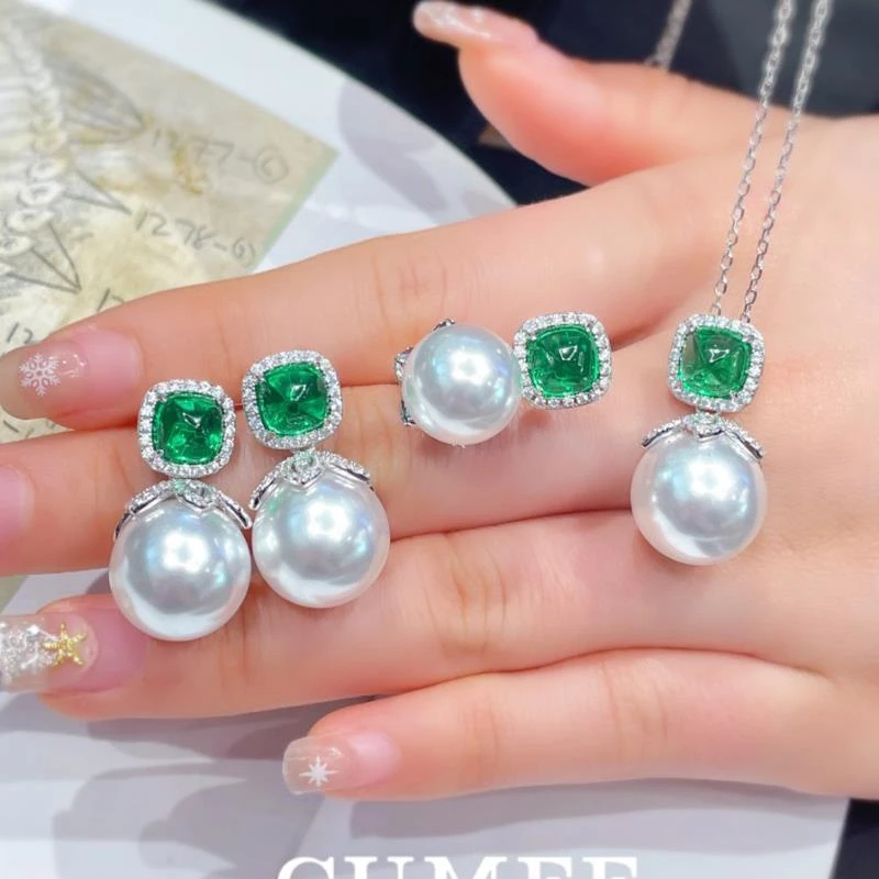 吊坠925银 简约时尚夏日款极白人工珍珠贝珠配糖塔戒指.银镀金