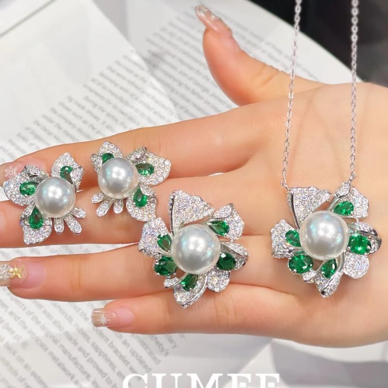 Cumee 925银戒指 新品设计款时尚圆润白月光贝珠戒指耳钉.银镀金