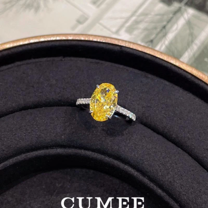 925银戒指 经典气质款 超闪鹅蛋形百搭轻奢风3.5卡人工黄钻戒指