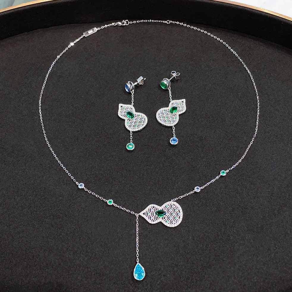 Cumee 吊坠925银 新中式 复古葫芦耳坠项链  银镀金