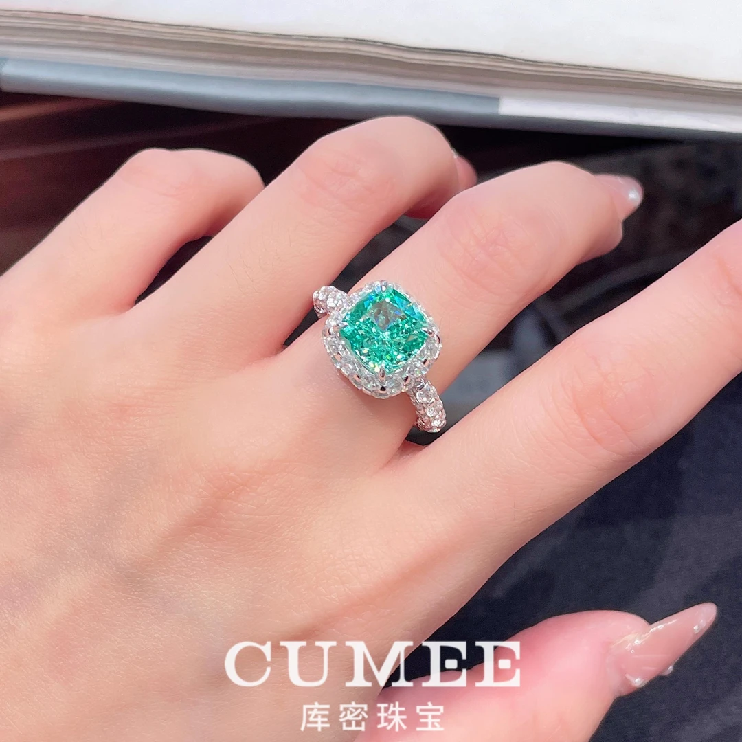 925银戒指 小馒头时尚轻奢公主方款人工帕拉伊帕色戒指.银镀金