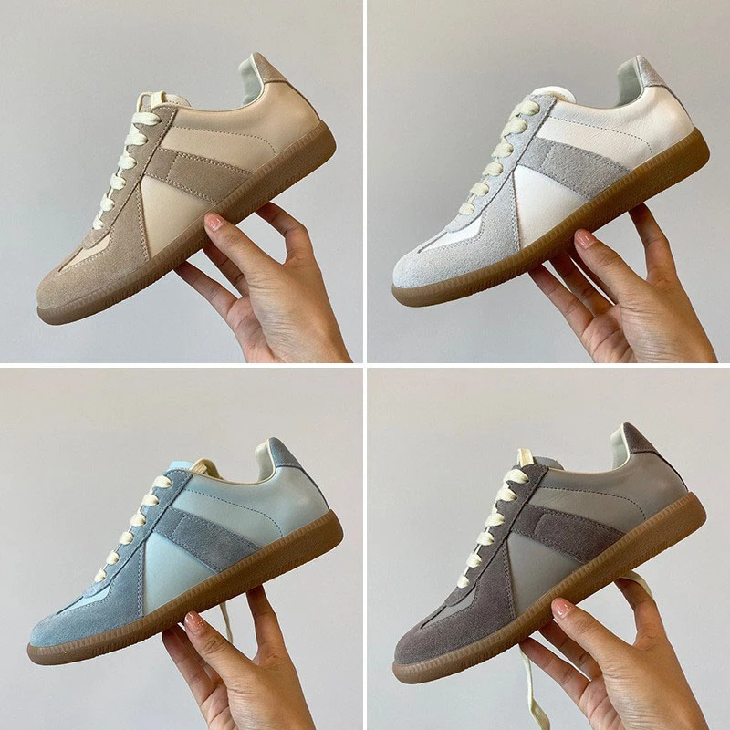 2023春秋百搭透气真皮阿甘鞋运动休闲女鞋复古德训鞋圆头系带小众