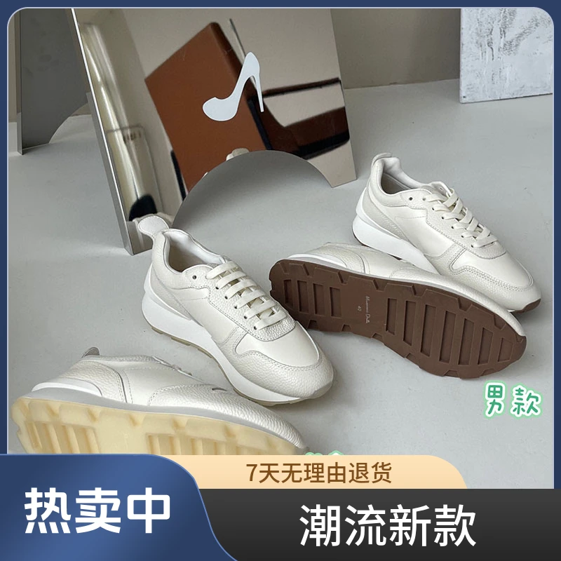 新款真皮厚底小白鞋秋冬情侣鞋增高运休闲鞋女时尚低帮系带老爹鞋