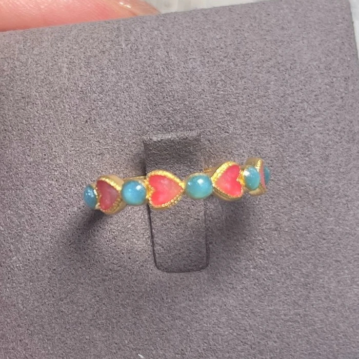 赛菲尔万足®足金999.9珐琅小爱心设计款黄金戒指520送礼七夕礼物