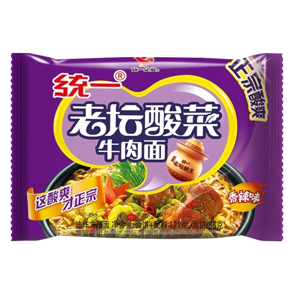 统一 香辣味老坛酸菜牛肉面 121g/包