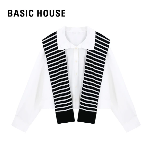 Basic House/百家好YR新款复古港风披肩长袖衬衫 B0823B53832 YS
