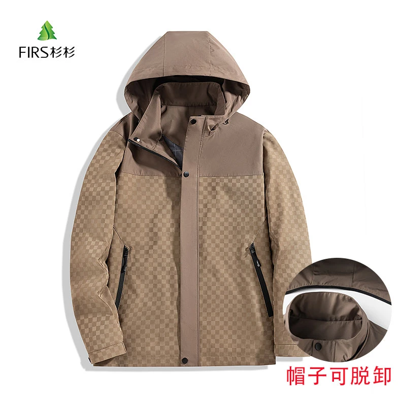 FIRS/杉杉男士春秋休闲男外套格纹商务休闲运动户外防风可脱卸帽
