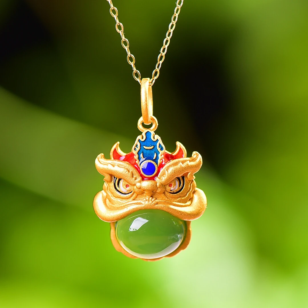 925银镶和田玉碧玉珐琅虎虎生威吊坠女款女士古法镶嵌镶玉坠链
