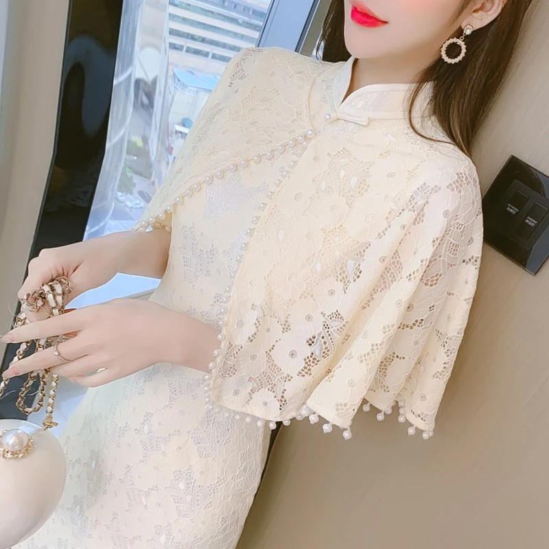 复古旗袍披肩小外套外搭2023新款夏季女配裙子高级感蕾丝针织开衫