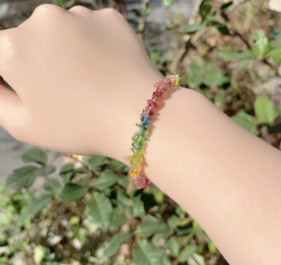 【老刘珠宝】83天然彩虹14～17渐变色冰透碧玺手串多样性发货发其一