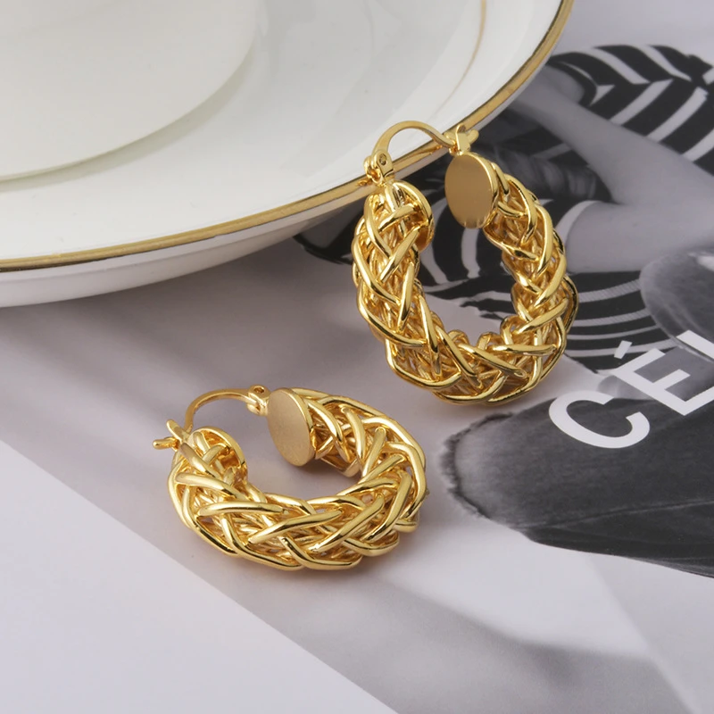 铜合金耳饰 INS风时尚编织麻花O形耳扣个性小众设计高级感【1021】