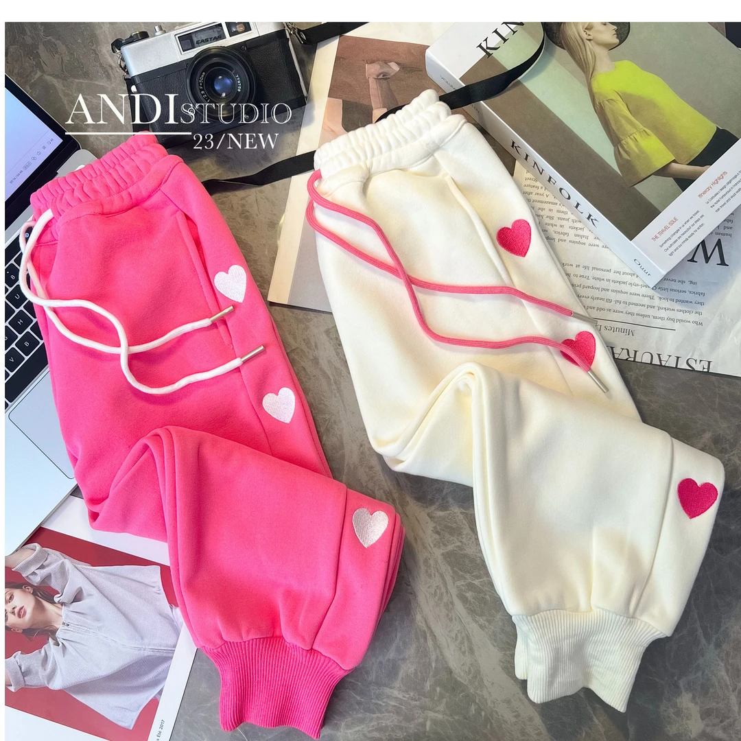 〖合作款〗订制秋冬季中大童韩版爱心刺绣束脚裤1697