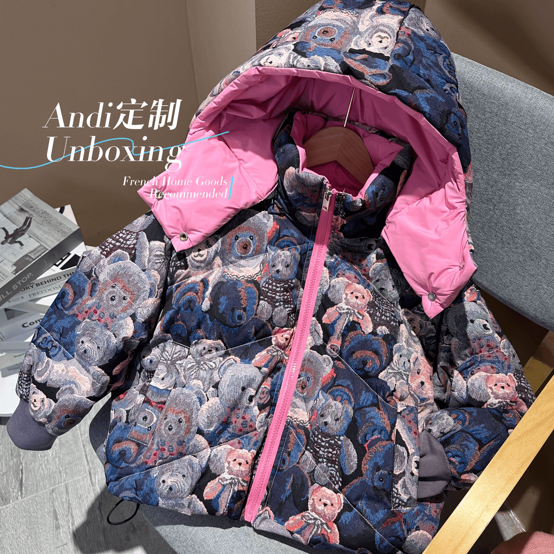 反季·〖ANDI〗订制秋冬季中大童韩版熊熊满印连帽羽绒服2036