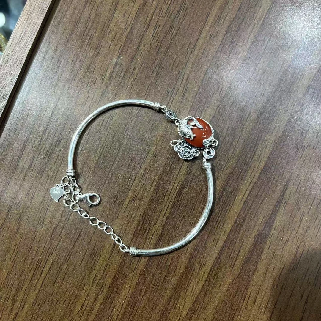 925银手链 s925银弯管锦鲤钱币红红手链DZ110415