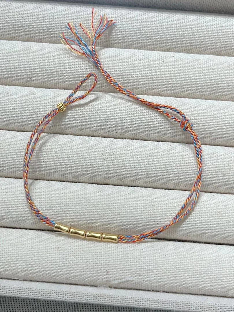 925银布艺手链 s925银竹节彩色编绳手链DZ101531