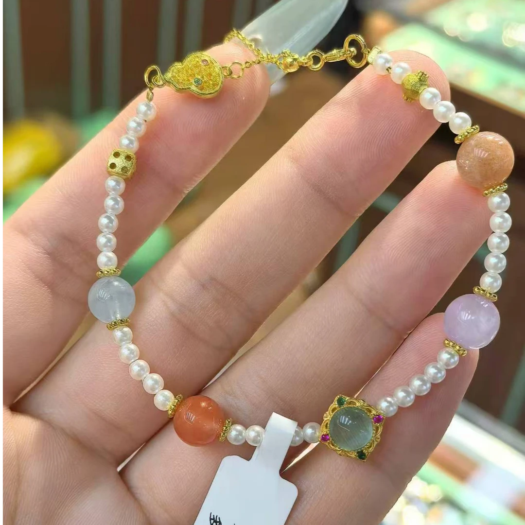 铜合金仿珍珠手链 天然贝珠加多宝葫芦系列轻奢风手串手链091020