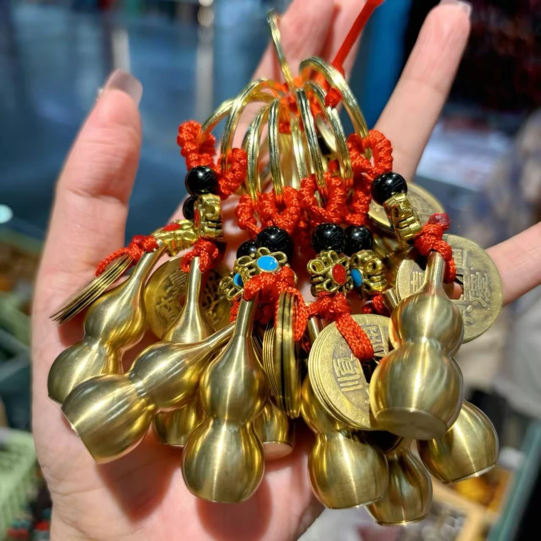 黄铜布艺吊坠 纯铜葫芦五帝钱挂链FYG102407