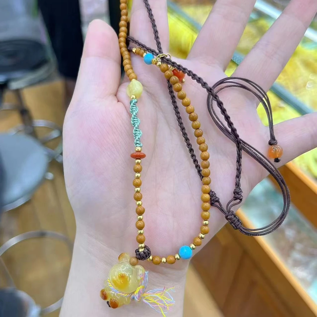 链子925银木质 S925银编绳项链蜡小熊款橄橄YEX100712