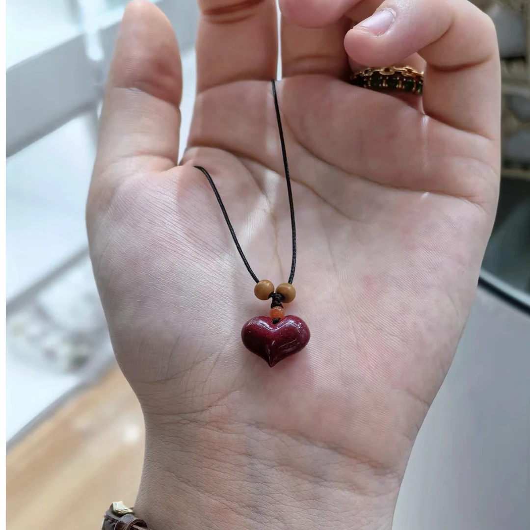 含辰砂工艺品朱砂紫金砂爱心项链地质妹妹款092726