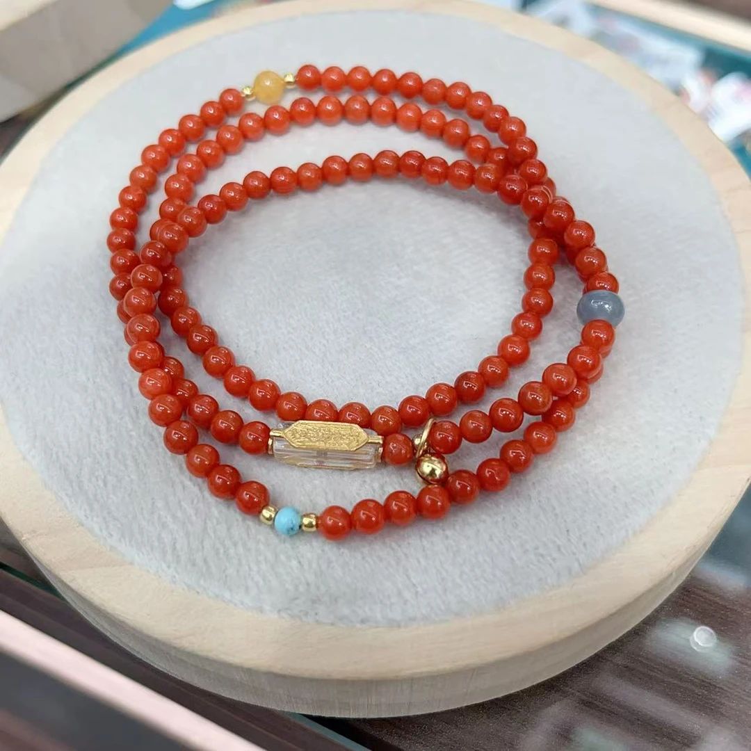 南红蜜蜡翡翠三圈手串YQ112142