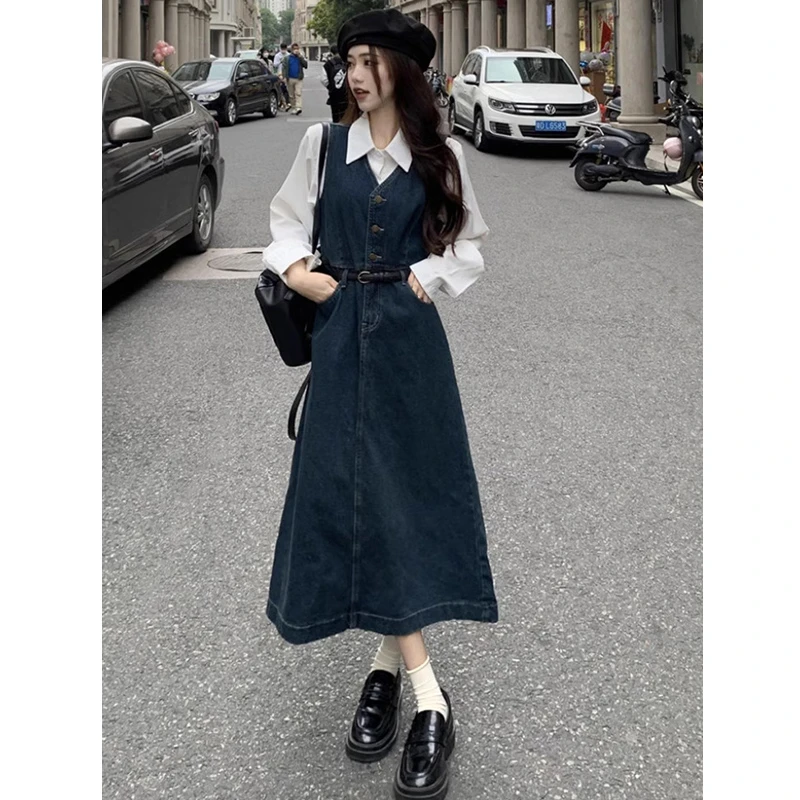 牛仔背心连衣裙女春夏季2025新款设计感小众独特超好看衬衫两件套