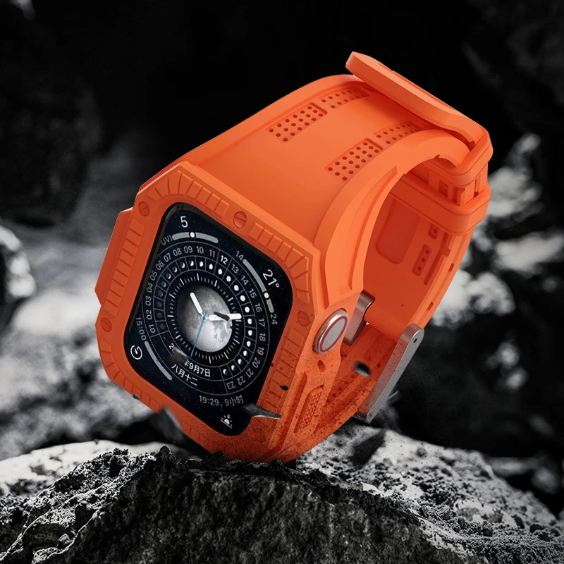 pzoz适用苹果iwatchS9优选表带s9/8/7一体式全包硅胶运动腕带潮