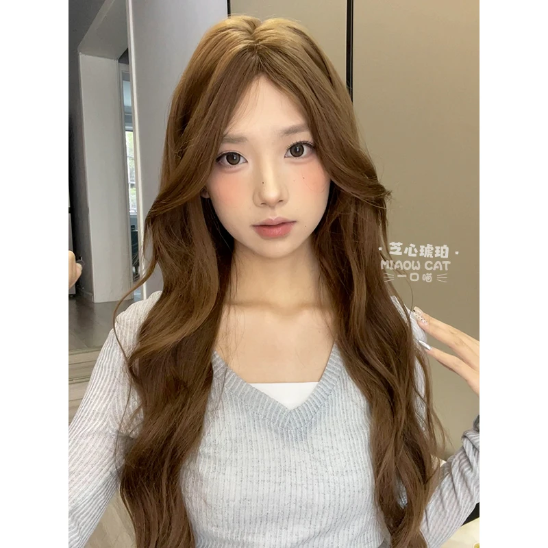 一口喵假发女日常网红长卷发新款自然中分甜美全头套【芝心琥珀】