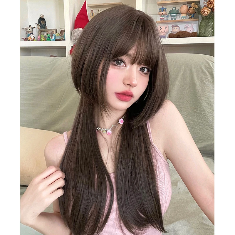 一口喵假发女日常长直发lolita自然齐刘海水母头新款逼真全头套式