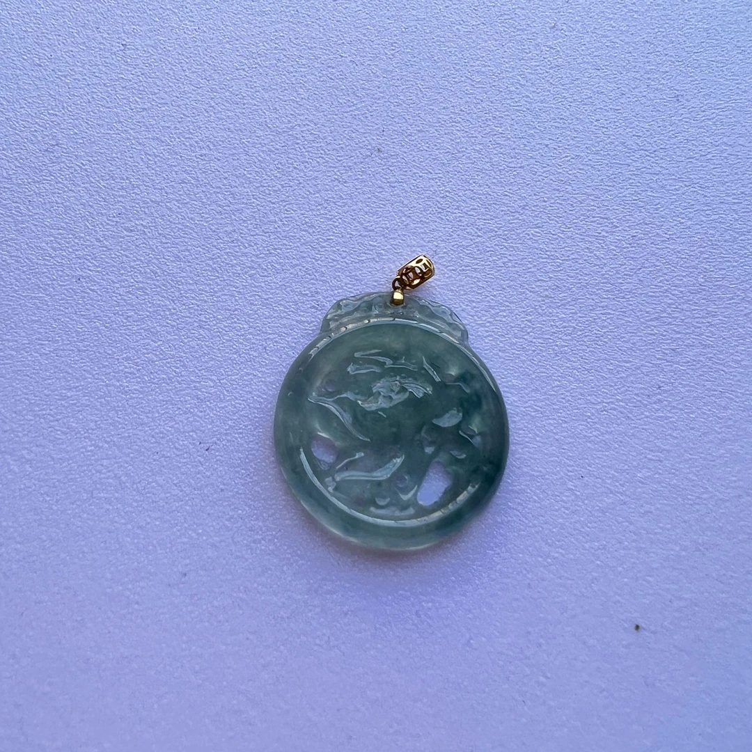 天然A货翡翠18k金镶莲花吊坠