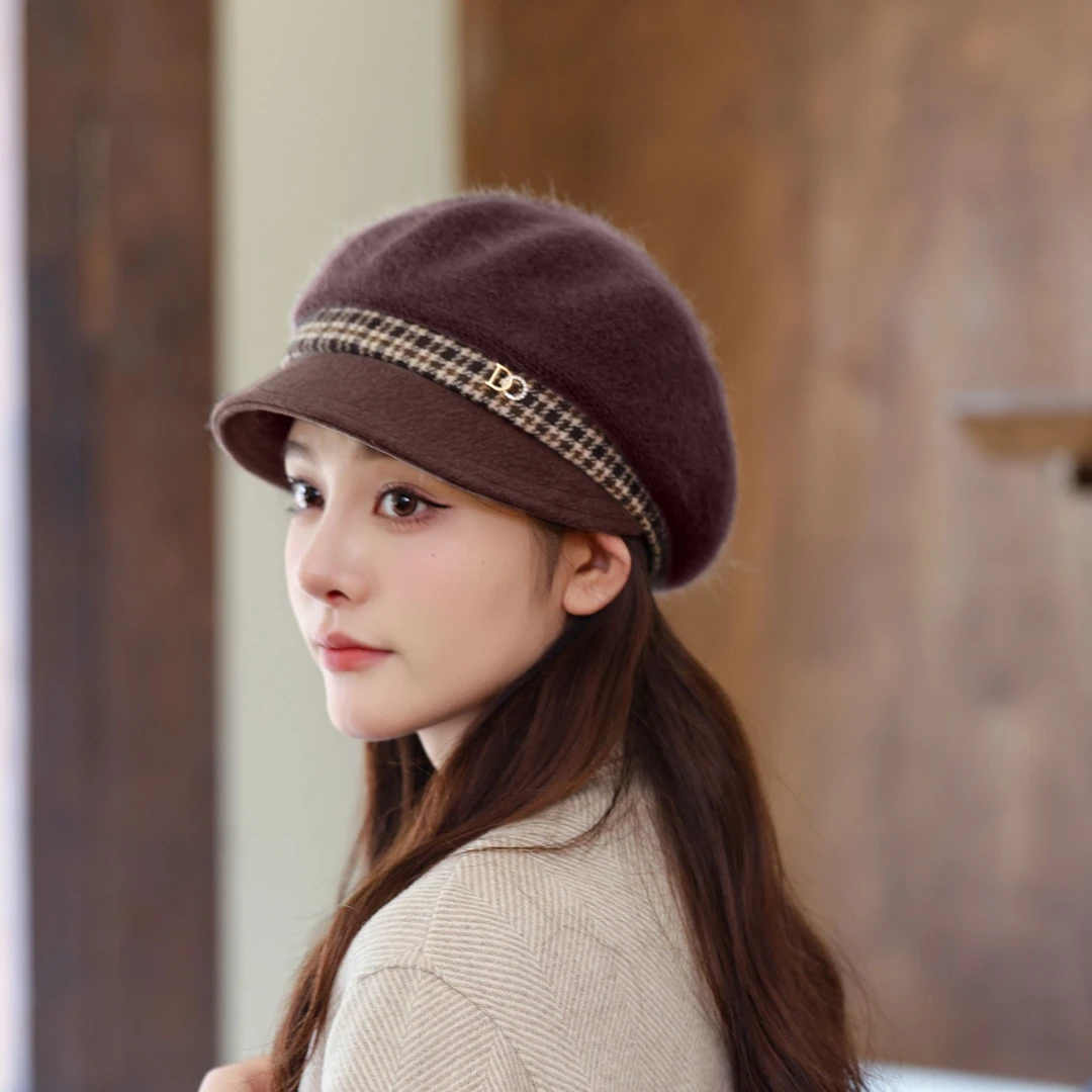 秋冬季帽子女中老年人妈妈加绒厚保暖鸭舌帽护耳针织毛线帽贝雷帽