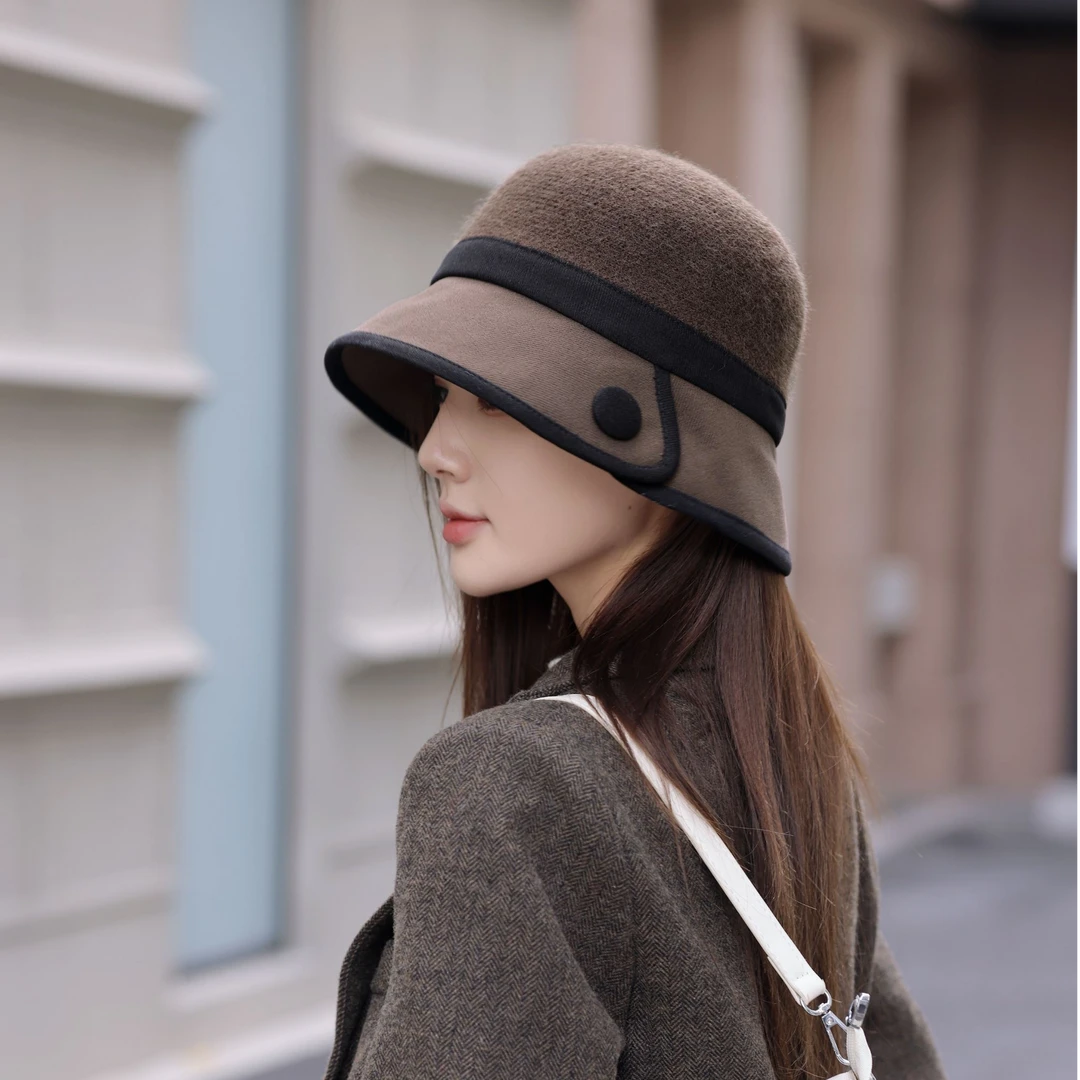 帽子女赫本风秋冬女士优雅气质渔夫帽盆帽韩版显脸小加厚保暖帽子