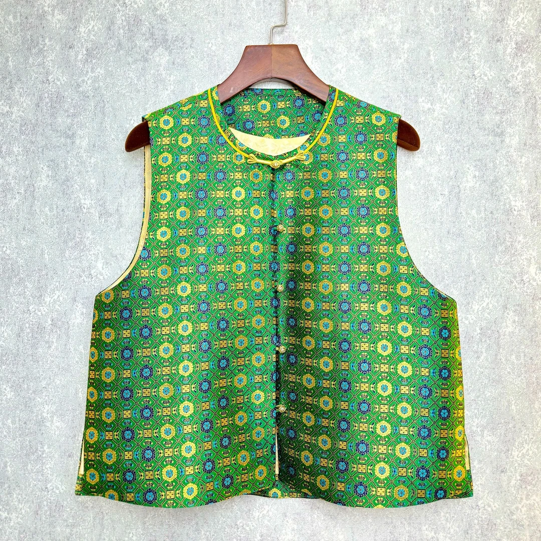 上久楷带钢印 绿四达 桑蚕丝织金老宋锦马甲 现货现发 分大小码