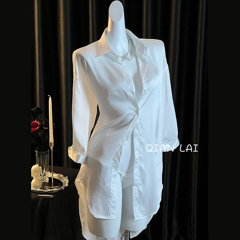 男友风衬衫【80-150】显瘦夏季性感轻奢宽松长袖透气可外穿睡裙女