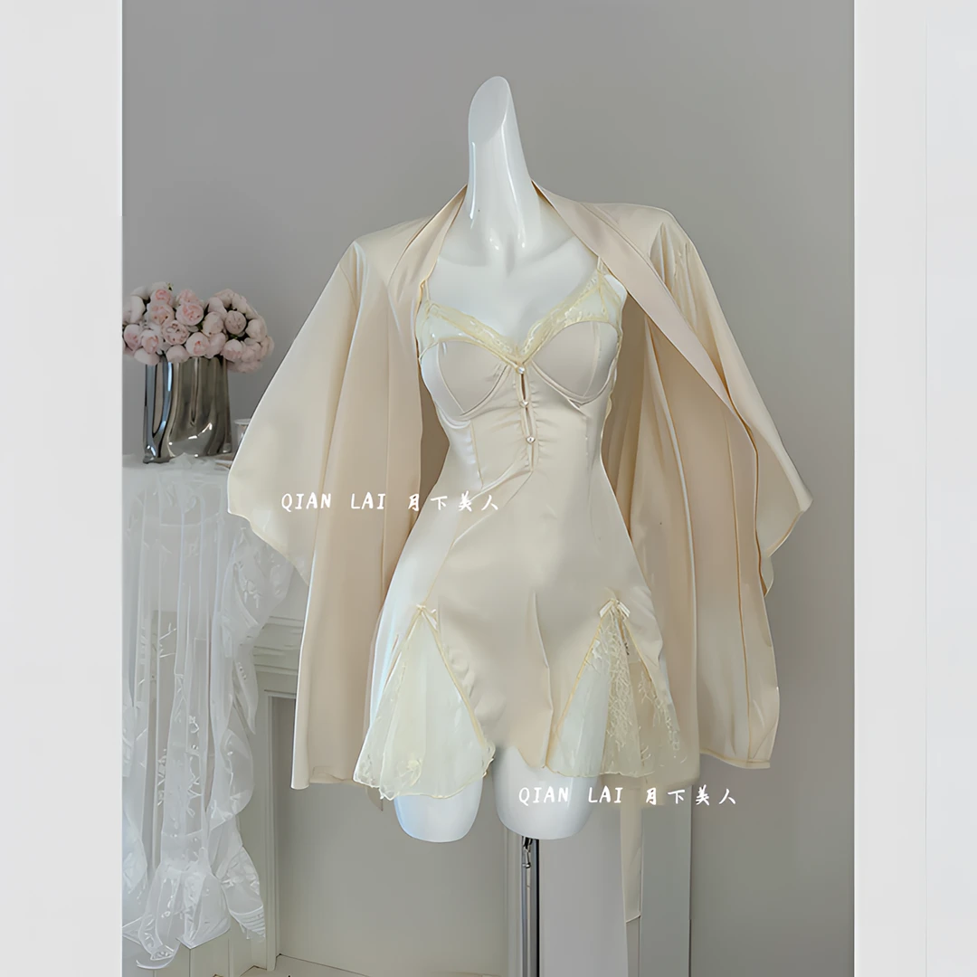 【新中式】大学生夏季带胸垫纯欲蕾丝睡裙美背性感宫廷仙女风睡衣