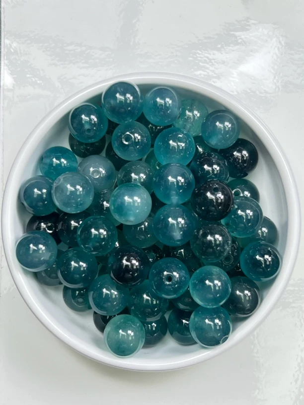 天然珠宝玉石 散珠 蓝飘花色A46 12MM 10颗（赠弹力绳）