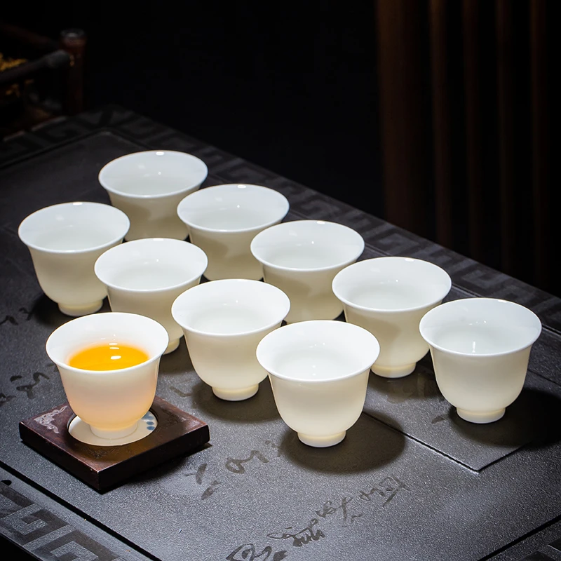 化腾羊脂玉白瓷功夫小茶杯纯白色泡茶杯6只10只装功夫茶盏品茗杯