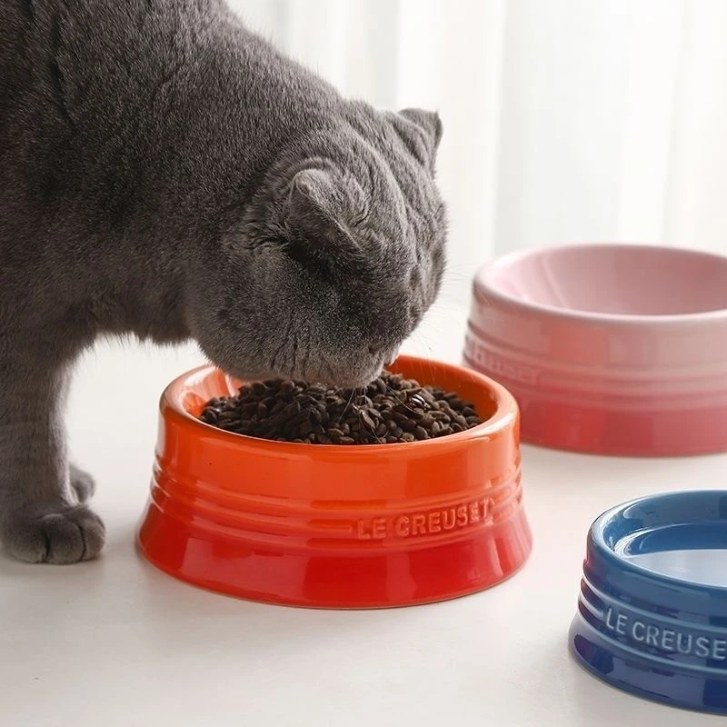宠物碗法式多彩猫粮碗陶瓷酷彩防滑零食罐头喝水狗碗猫碗（小号）