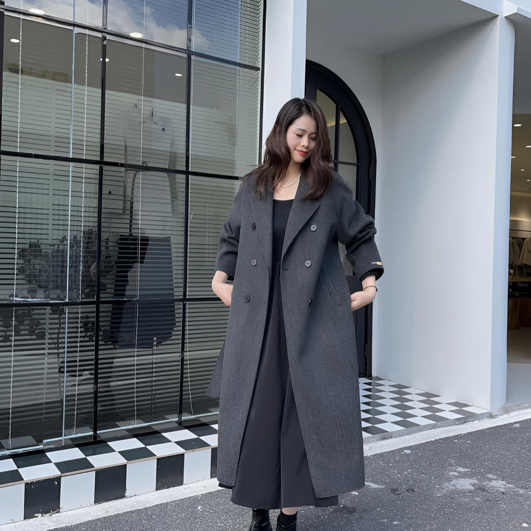 2025冬季新款双面绒大衣女中长款宽松加厚毛呢外套时尚气质显瘦