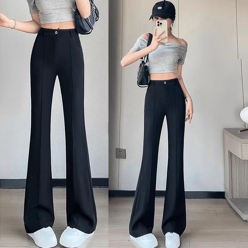 加绒加厚黑色微喇西装裤女秋冬新款长裤高腰弹力显瘦小个子休闲裤