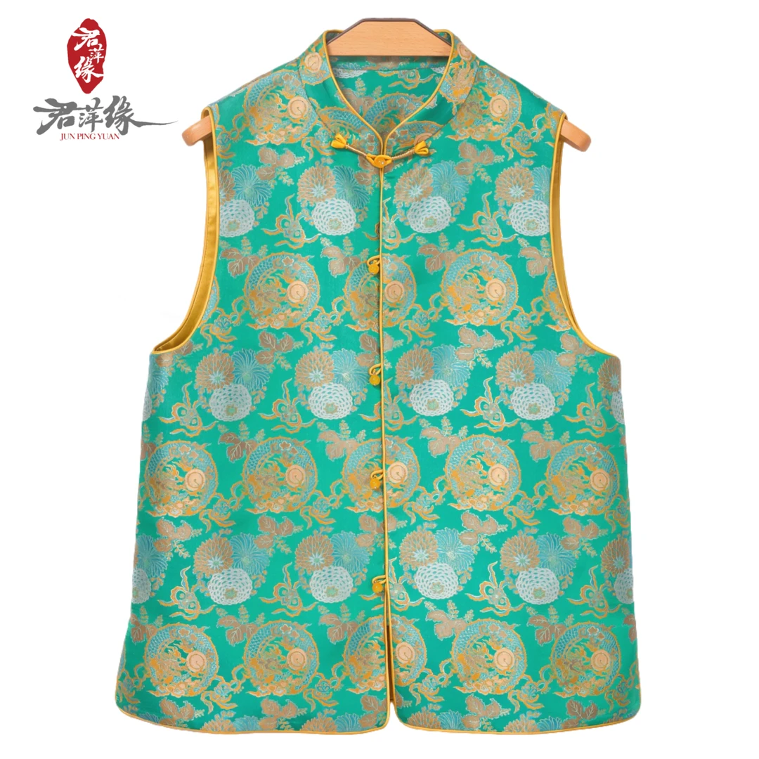 《君萍缘》上久楷非遗宋锦团龙杂宝菊四重纬桑蚕丝圆领盘扣中开马甲