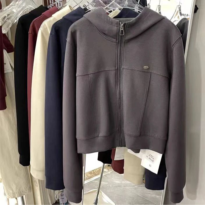 #24366秋季新款时尚洋气百搭连帽拉链减龄显瘦运动短外套-衣长55