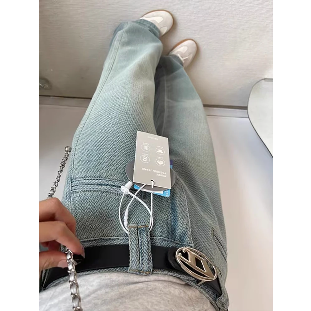 A26阔腿牛仔裤高腰宽松直筒拖地长裤