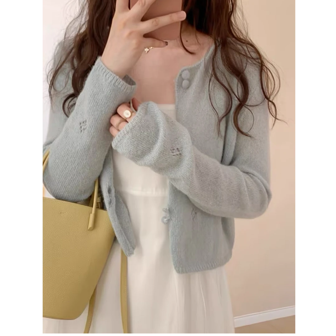 8079短款针织开衫女秋季2024年新款毛衣外套-衣长47