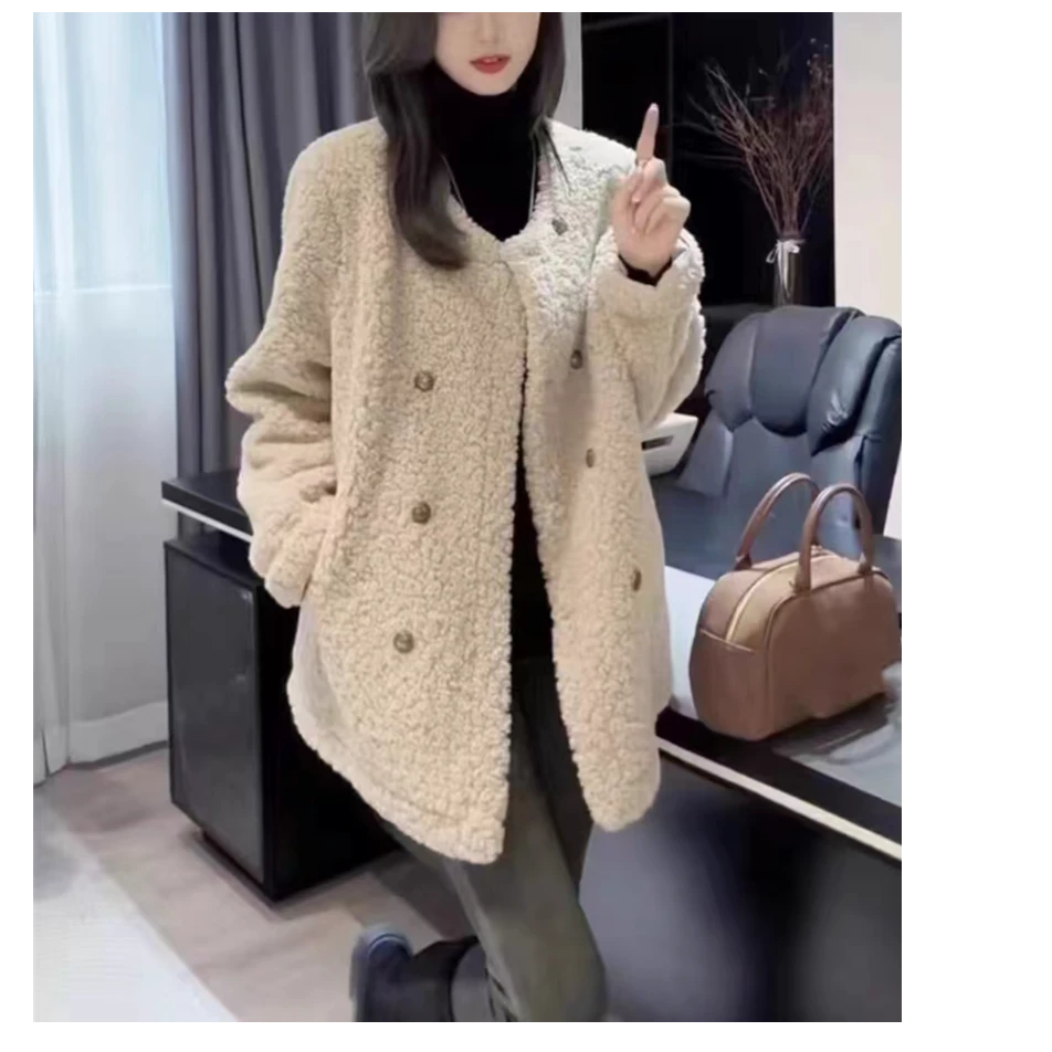 #6015 欧货高级感小香风毛毛外套新款宽松保暖大衣-衣长73