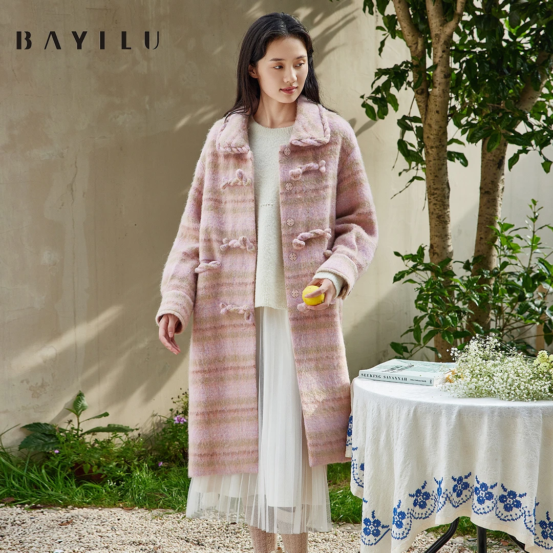 【恩朗严选】时尚条纹法式双面呢大衣 88D8009