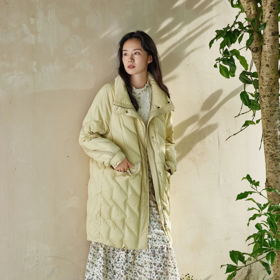 【恩朗严选】同色系撞色织带贴边时尚气质羽绒服88Y6077