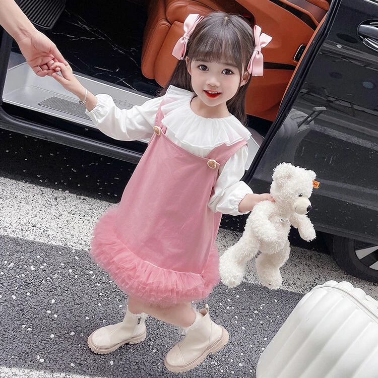 女童连衣裙套装春秋2024新款儿童洋气秋季长袖女宝宝网纱秋装裙子