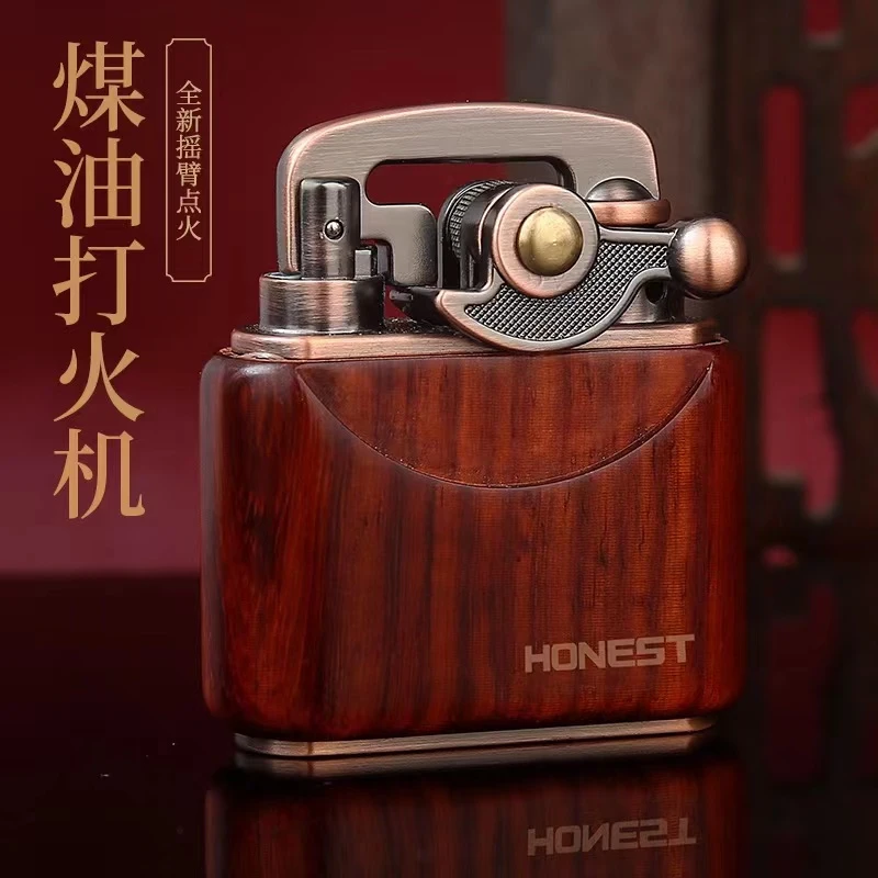 战壕木质煤油打火机790烈焰1号百诚柏木创意礼摇臂网红经典怀旧
