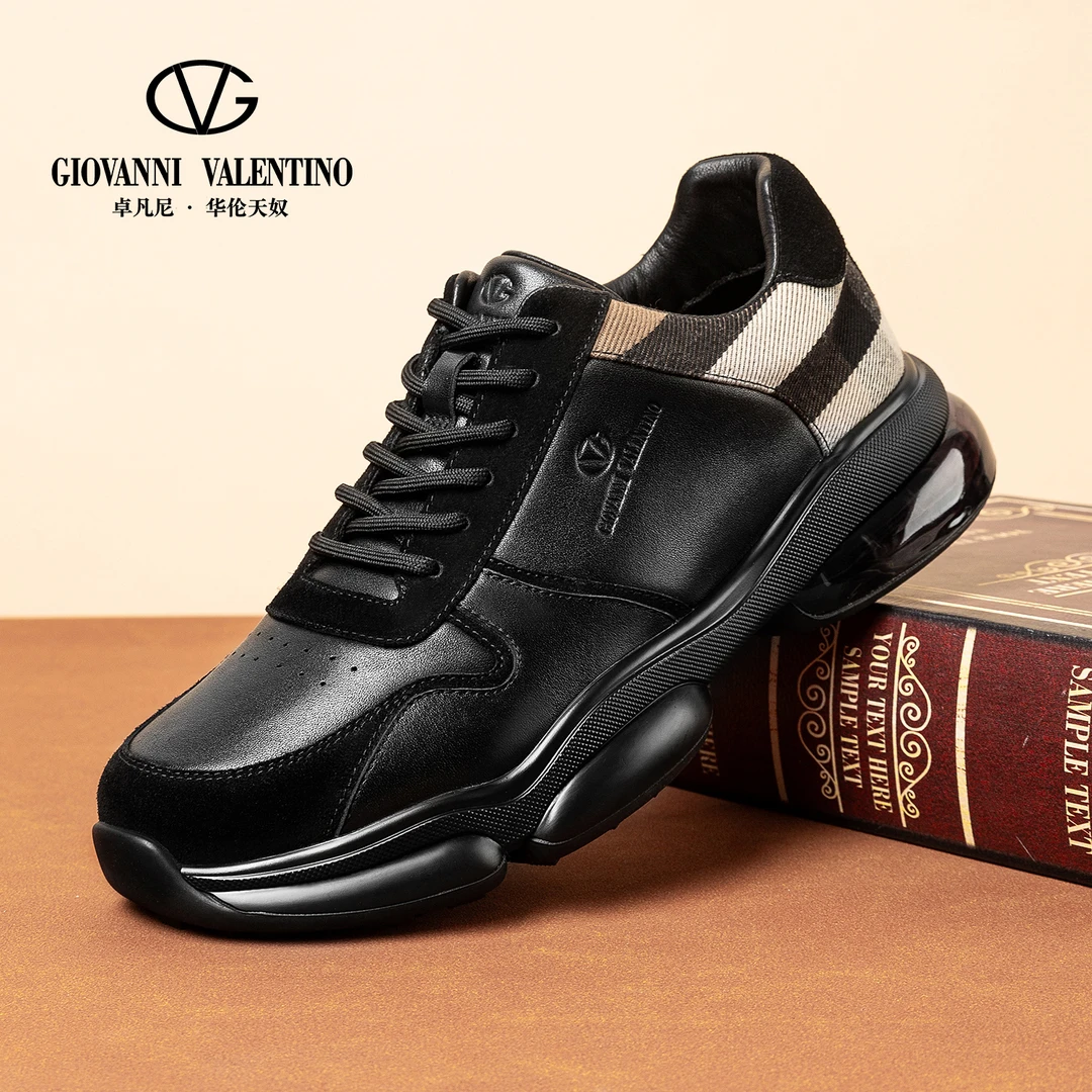 卓凡尼·华伦天奴休闲皮鞋潮鞋时尚防水鞋子潮流秋季透气冬季黑色